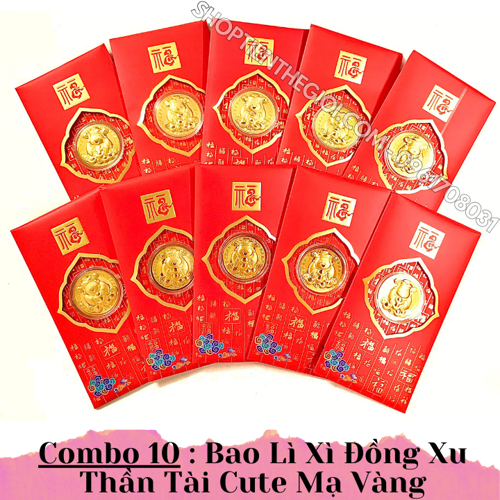 Combo 10 Bao Lì Xì Đồng Xu Thần Tài Cute Mạ Vàng - SP005983